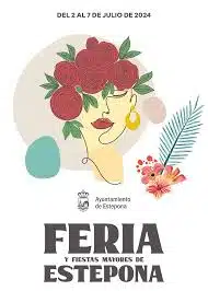 Estepona Feria poster showing a woman crowned with red roses